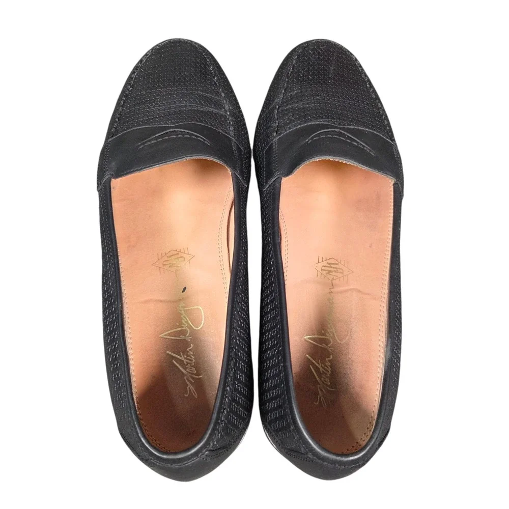 Martin Dingman Woven Leather‎ Dress Penny Loafer Shoes Men's 8.5 Black Designer